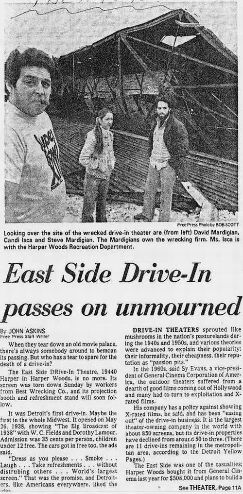 East Side Drive-In Theatre - Old Article